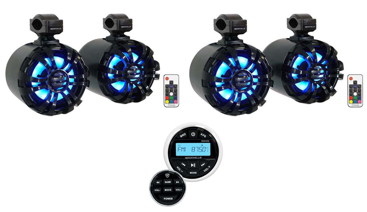 6.5" LED Black Marine Wakeboard Tower Speakers with Radio K824