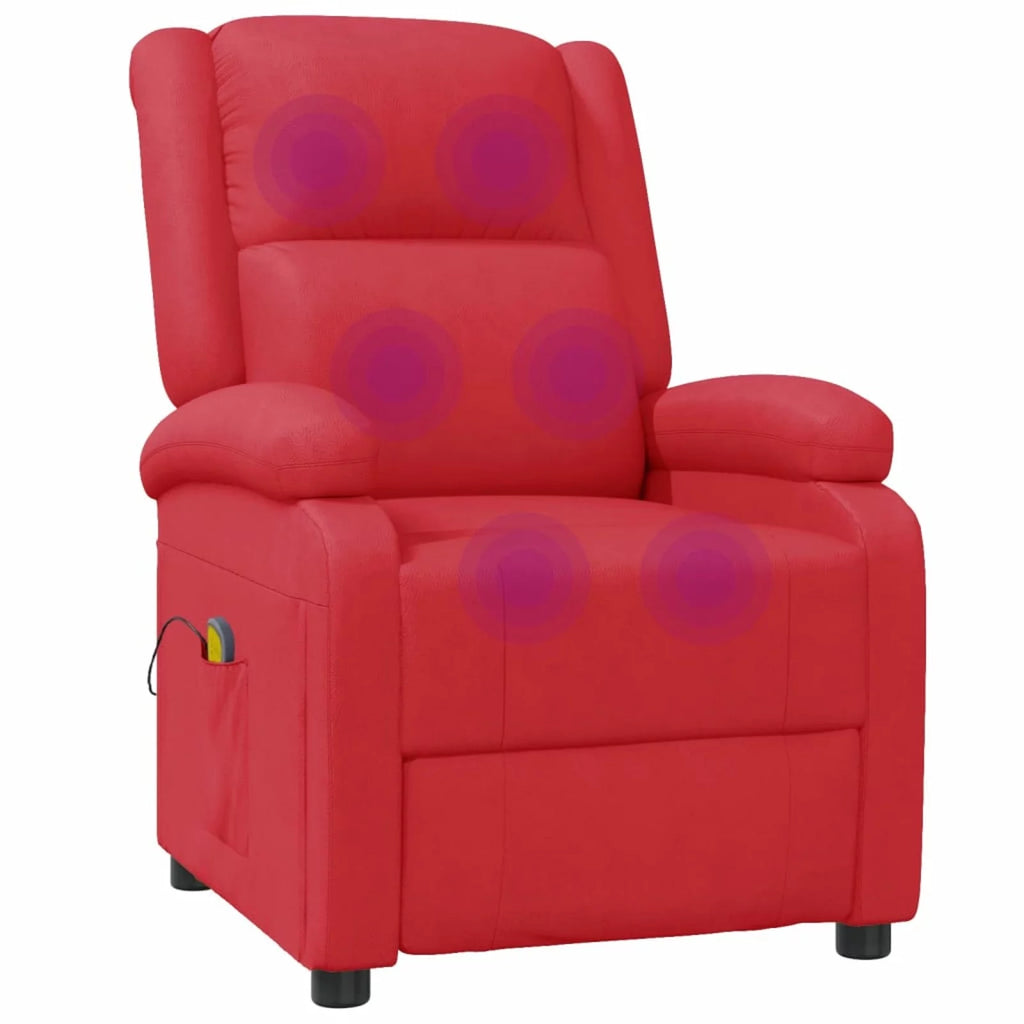 Red Faux Leather Reclining Massage Chair with Footrest D4091