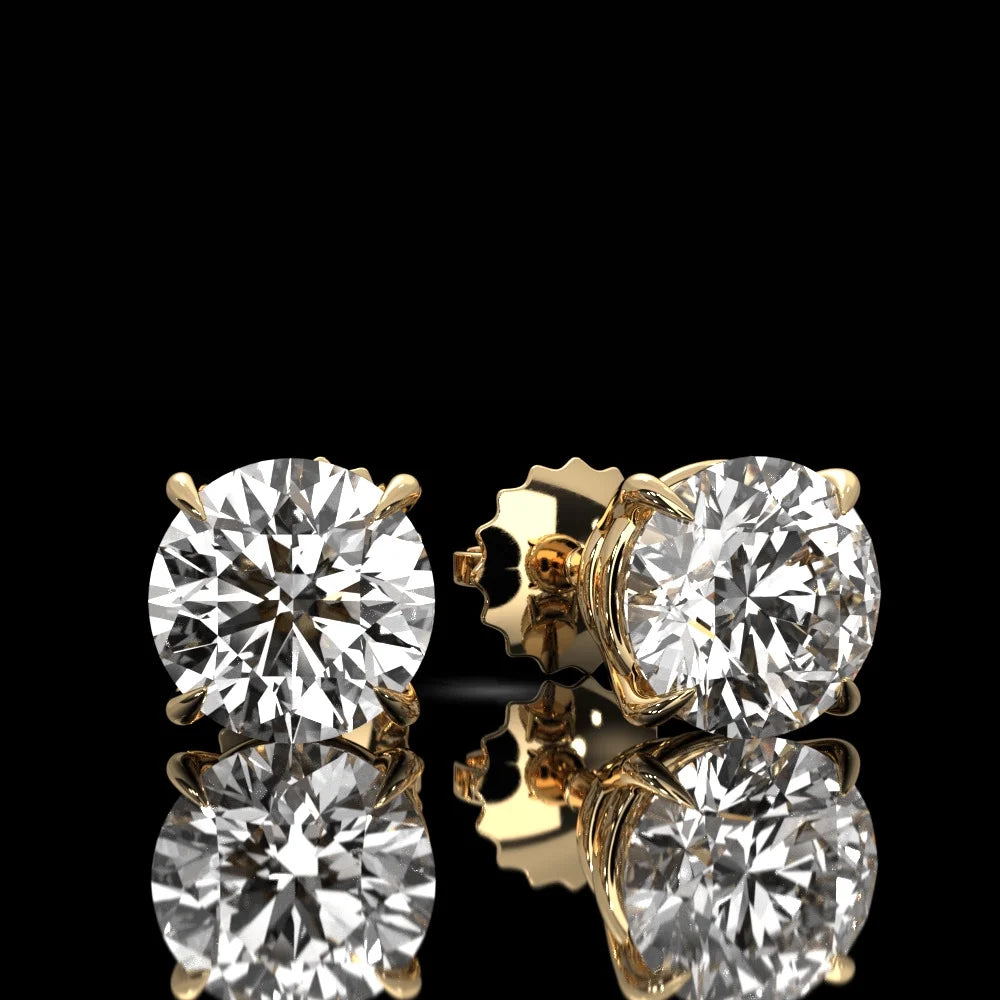 14K Solid Yellow Gold 2ct Lab Grown Diamond Solitaire Stud Earrings C373