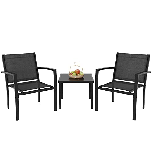 4 Pieces Patio Furniture Set with Glass Coffee Table, Black Q283