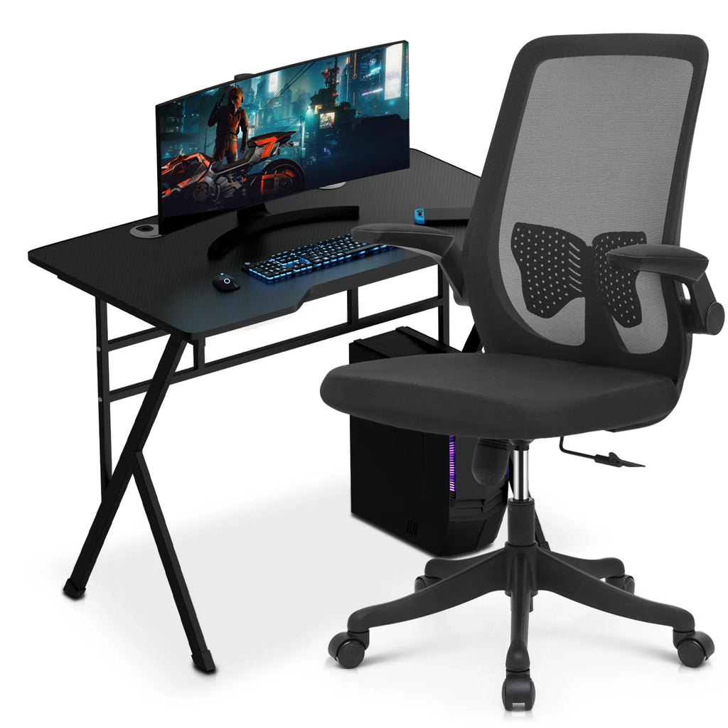 Black Portable Computer Desk and Rolling Swivel Task Seat R61374