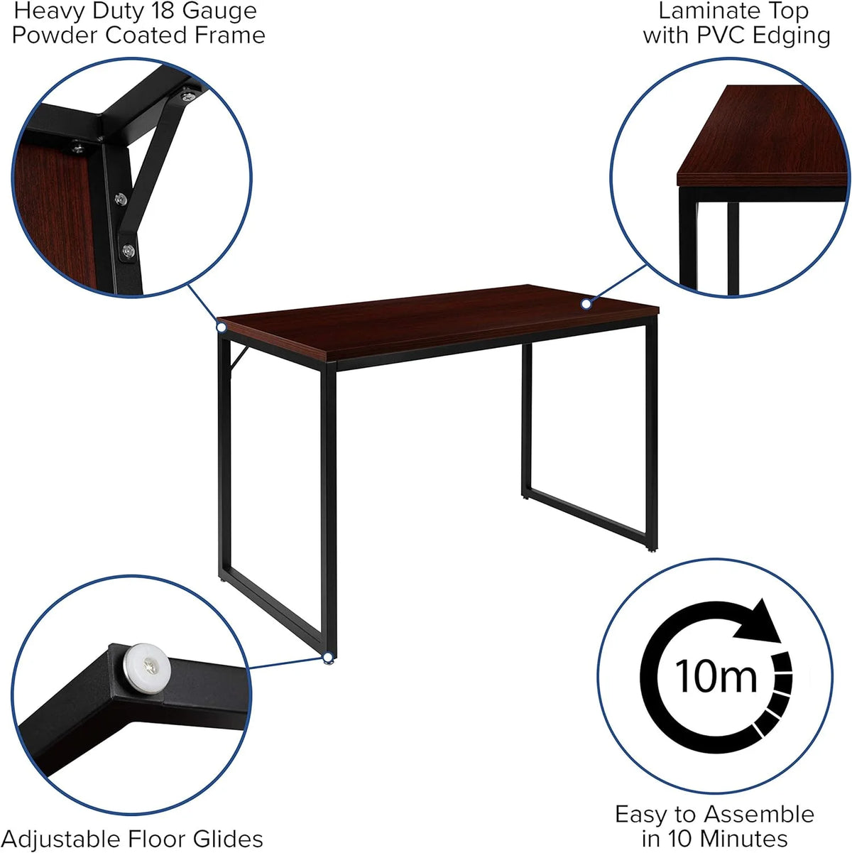47 Inch Computer Desk with Red Mahogany Wood Grain Finish P377