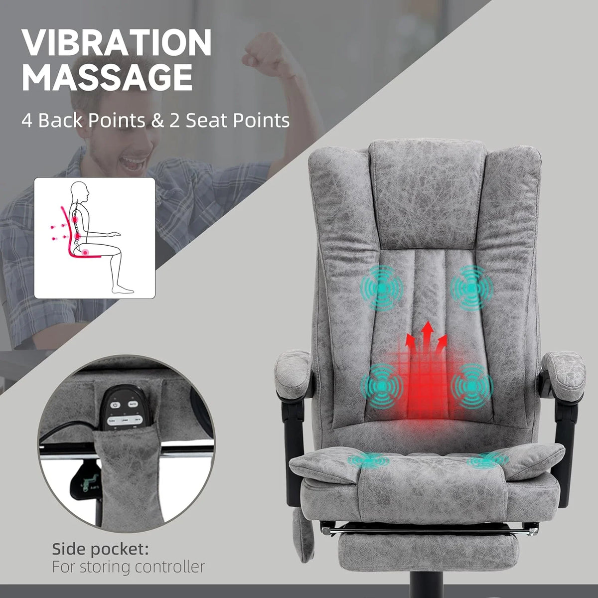 Gray Microfiber High Back Office Chair with Massage and Footrest M561811