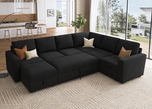 Beige Modular Sectional Sleeper Sofa Bed with Storage Ottoman K46077