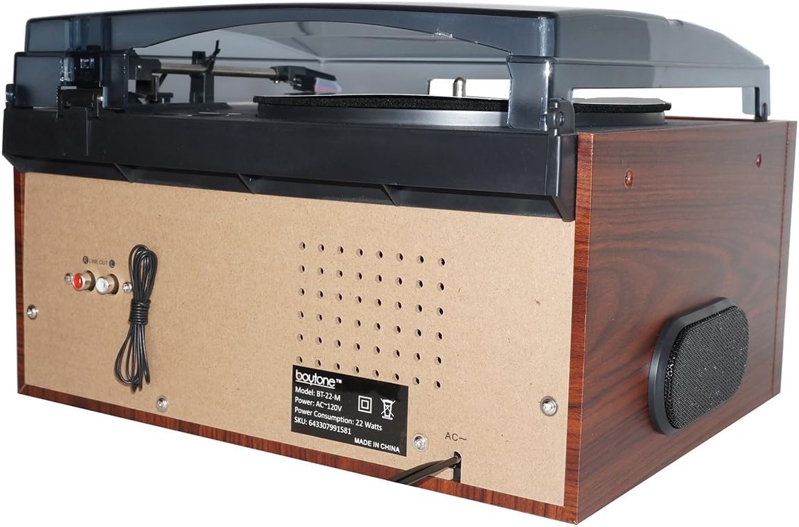 Bluetooth Record Player Turntable with AM/FM Radio, Cassette, CD Player, 2 Built in Speaker, SD Slot, USB, AUX I805