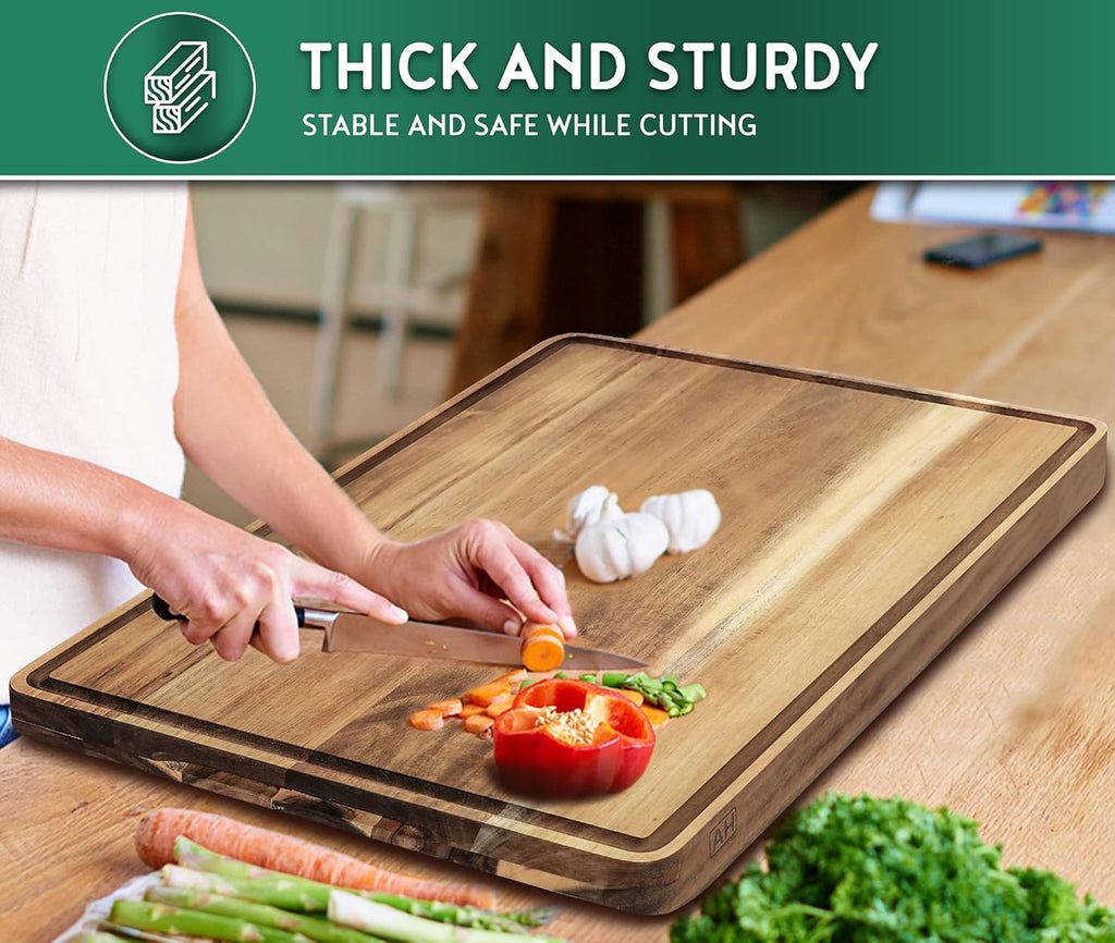 XXL Large Acacia Wood Cutting Board with Juice Groove Handle Q808
