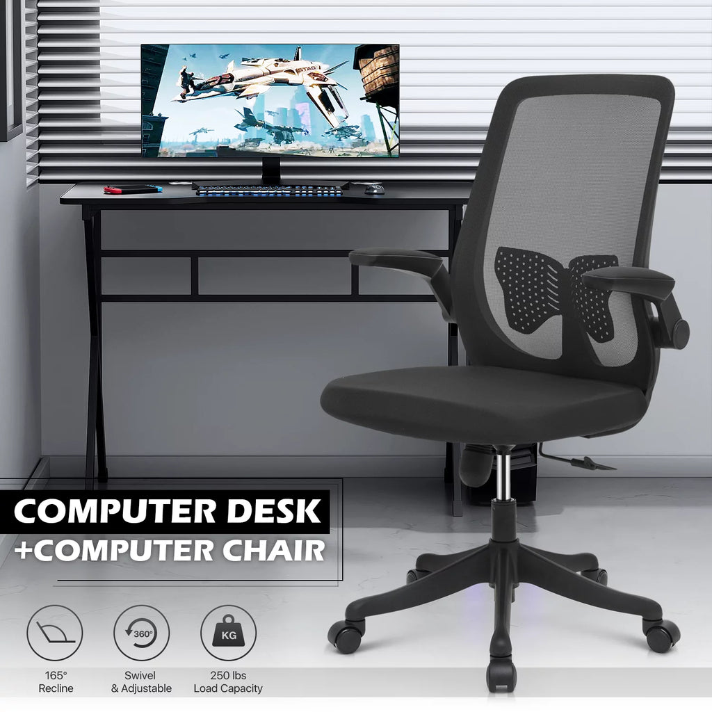 Black Portable Computer Desk and Rolling Swivel Task Seat R61374