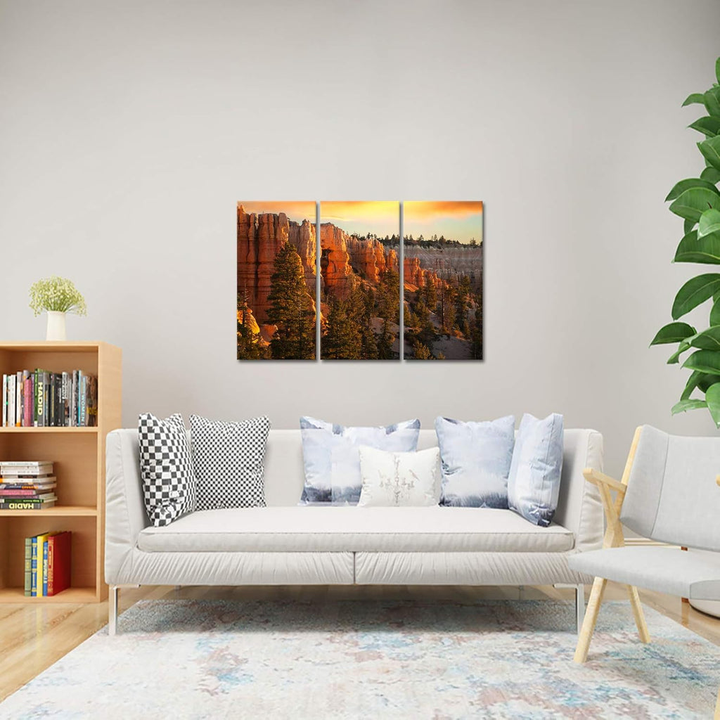 Large 3 Piece Canvas Wall Art Sunset at Grand Canyon National Park Panoramic Landscape Artwork Ready to Hang 16x32x3 N584503