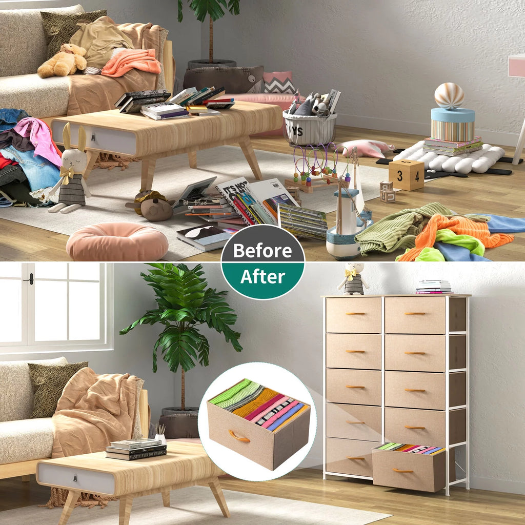 Beige 10 Drawer Fabric Dresser X788