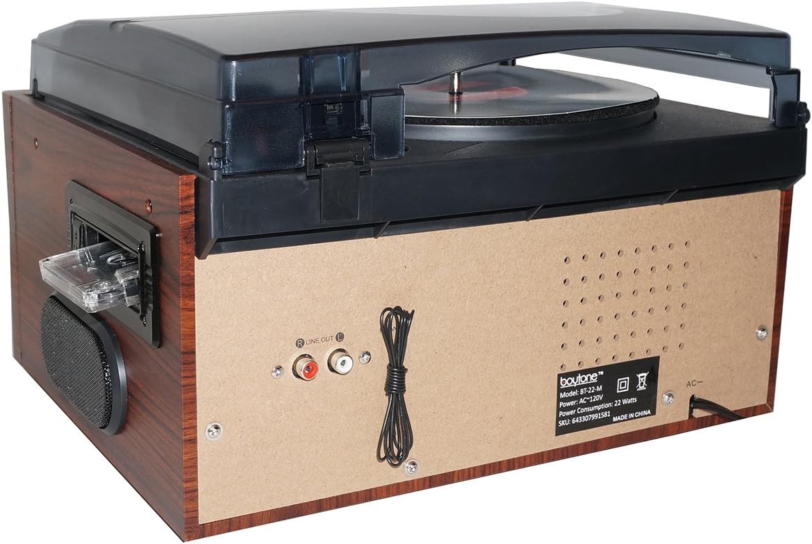 Bluetooth Record Player Turntable with AM/FM Radio, Cassette, CD Player, 2 Built in Speaker, SD Slot, USB, AUX I805