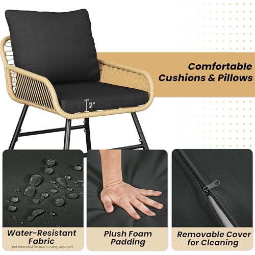 4 Piece Wicker Patio Furniture Set with Cushion and Pillow W915