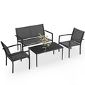 4 Pieces Patio Furniture Set with Glass Coffee Table, Black Q283