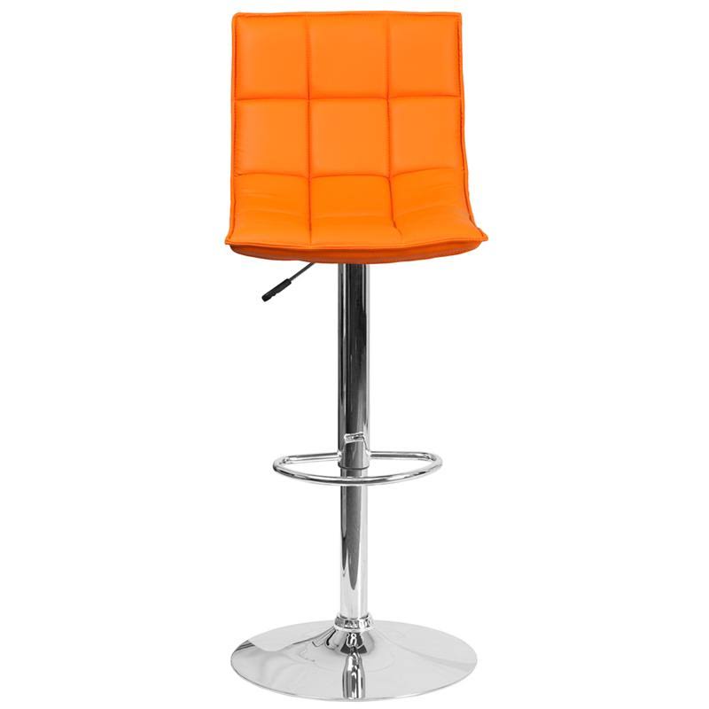 Orange Quilted Vinyl Adjustable Height Barstool with Chrome Base V2150