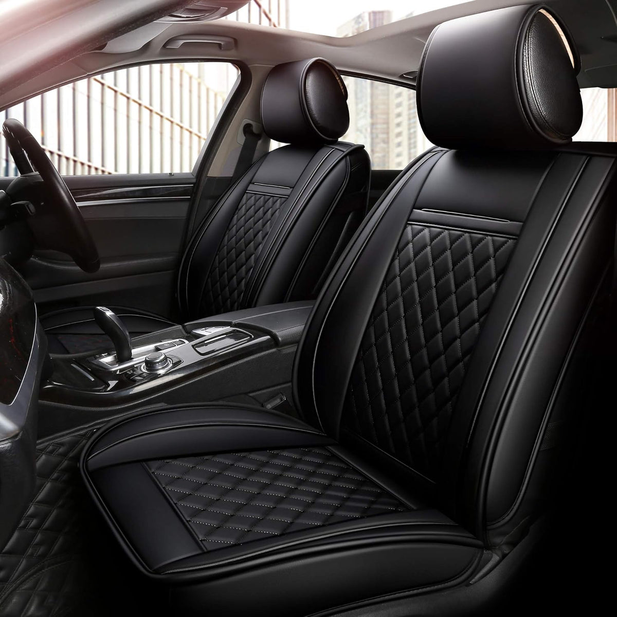 Grey Grid Full Set Car Seat Cover Z99444