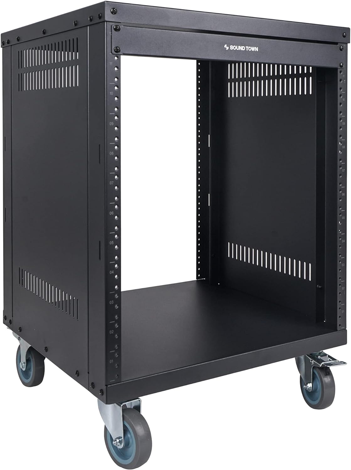 12U Universal Steel Rack with 3 Locking Casters and Vented Side Panels S238