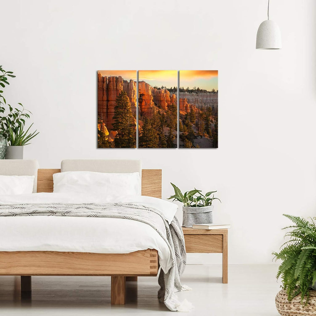 Large 3 Piece Canvas Wall Art Sunset at Grand Canyon National Park Panoramic Landscape Artwork Ready to Hang 16x32x3 N584503