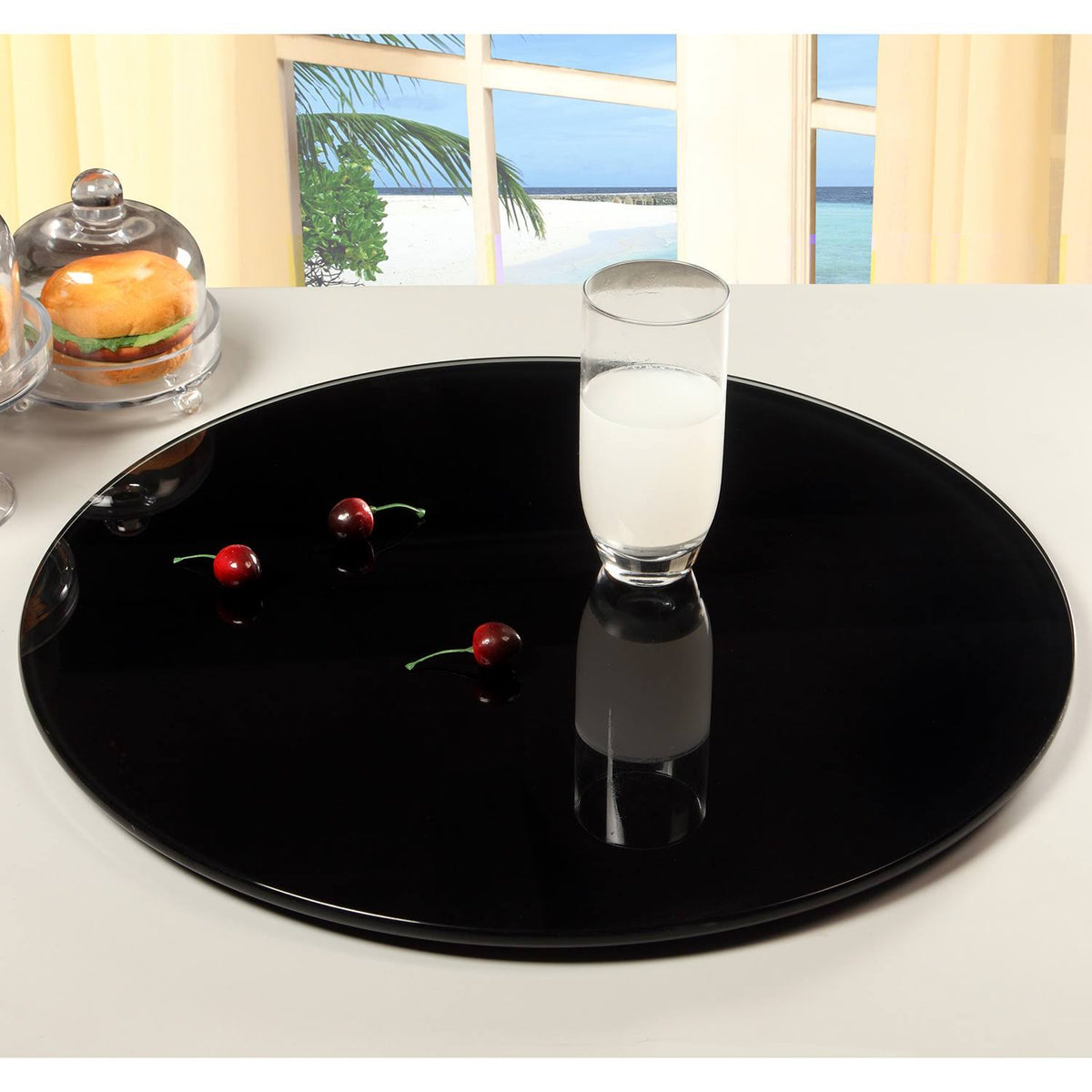 24-Inch Glass Black Round Rotating Tray Z6806