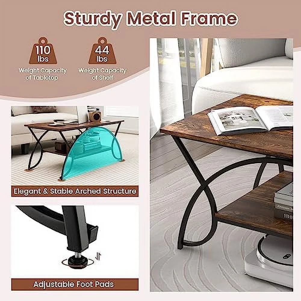 2-Tier Rectangular Faux Marble Coffee Table P838209