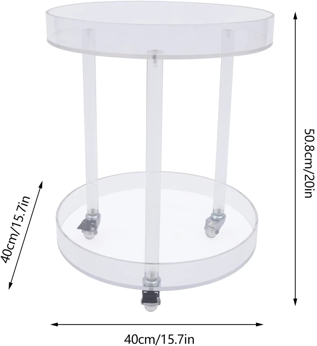 2 Tier Clear Acrylic Round Side Table with Wheels T51717