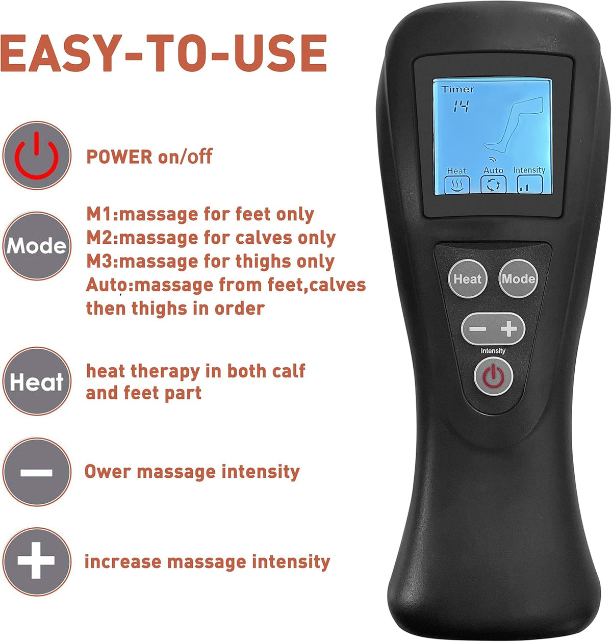 Arms Leg Massager with Heat Function, Foot Massager with 4 Modes 4 Intensities M804