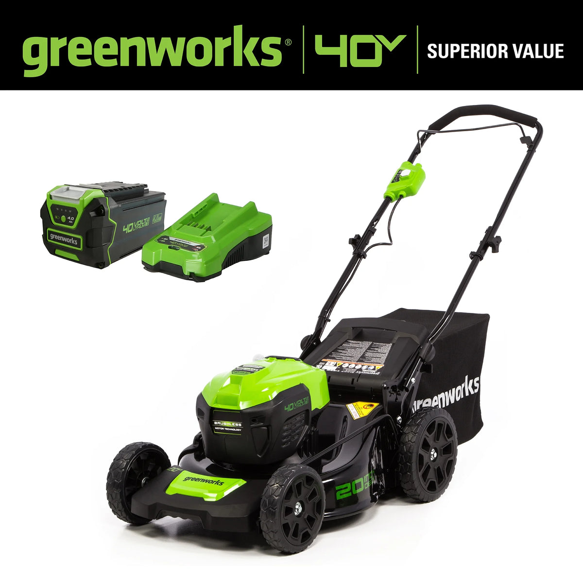 40V 20" Brushless Push Lawn Mower with 4.0 Ah Battery & Quick Charger P159319