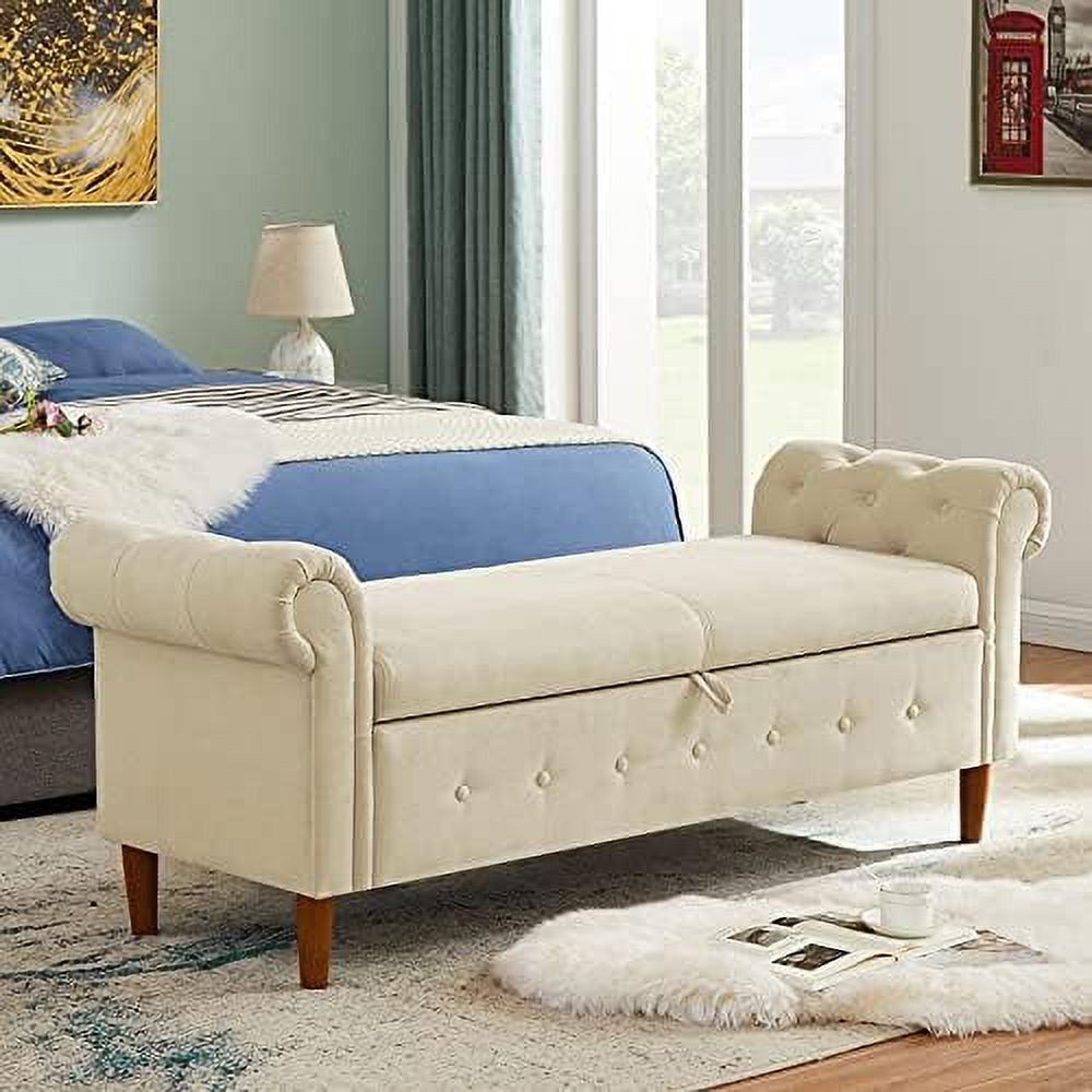 Velvet Tufted Ottoman Sofa Stool Bench with Pillow V347955