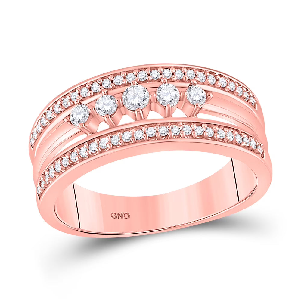 10kt Rose Gold Womens Round Diamond 5-Stone Band Ring 1/3 Cttw A1772
