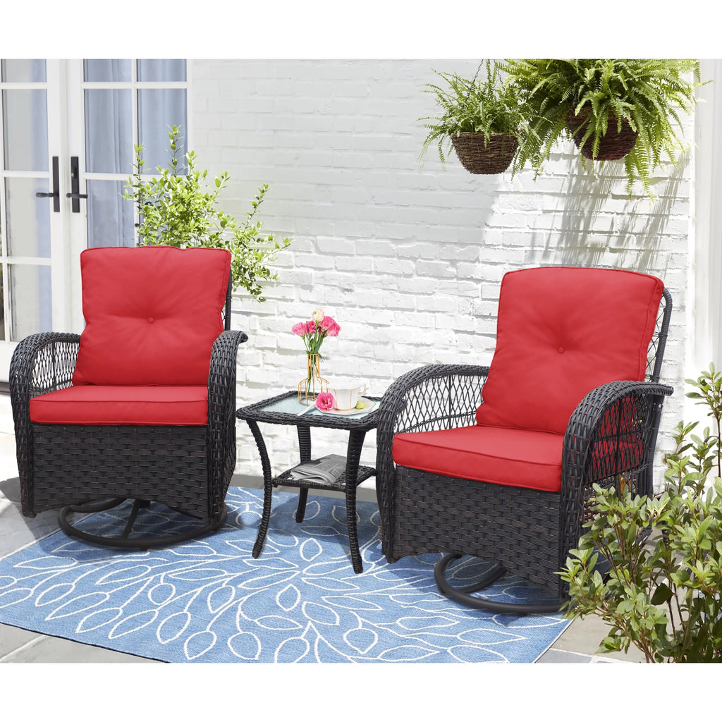 Khaki Wicker Swivel Rocker Chairs with Table Q3170