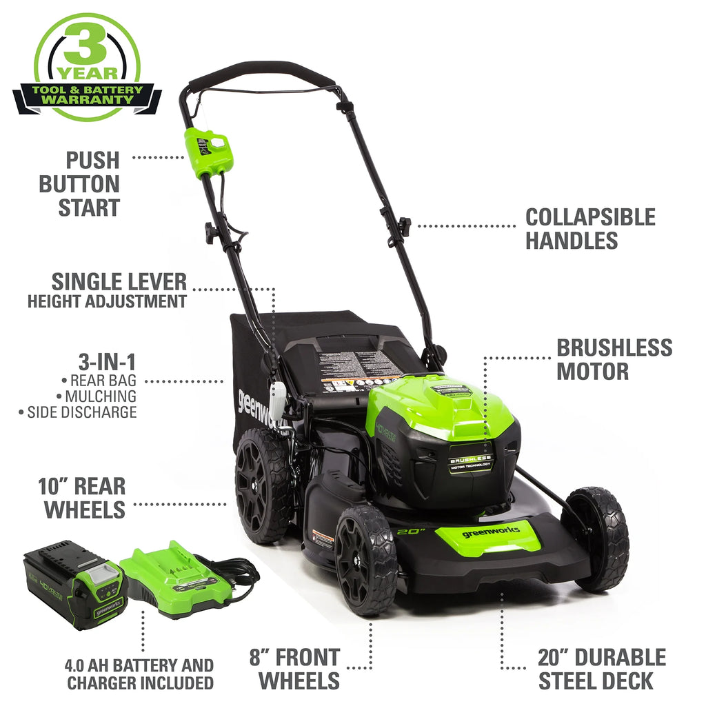 40V 20" Brushless Push Lawn Mower with 4.0 Ah Battery & Quick Charger P159319