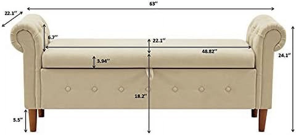 Velvet Tufted Ottoman Sofa Stool Bench with Pillow V347955