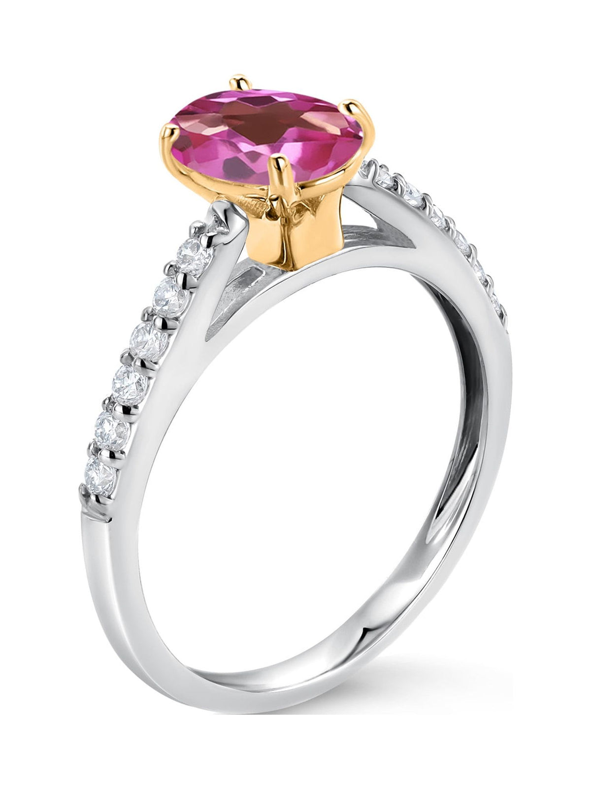 10K Yellow and White Gold Pink Mystic Topaz and White Lab Grown Diamond Engagement Ring (1.48 Cttw, Oval 8X6MM) B4242