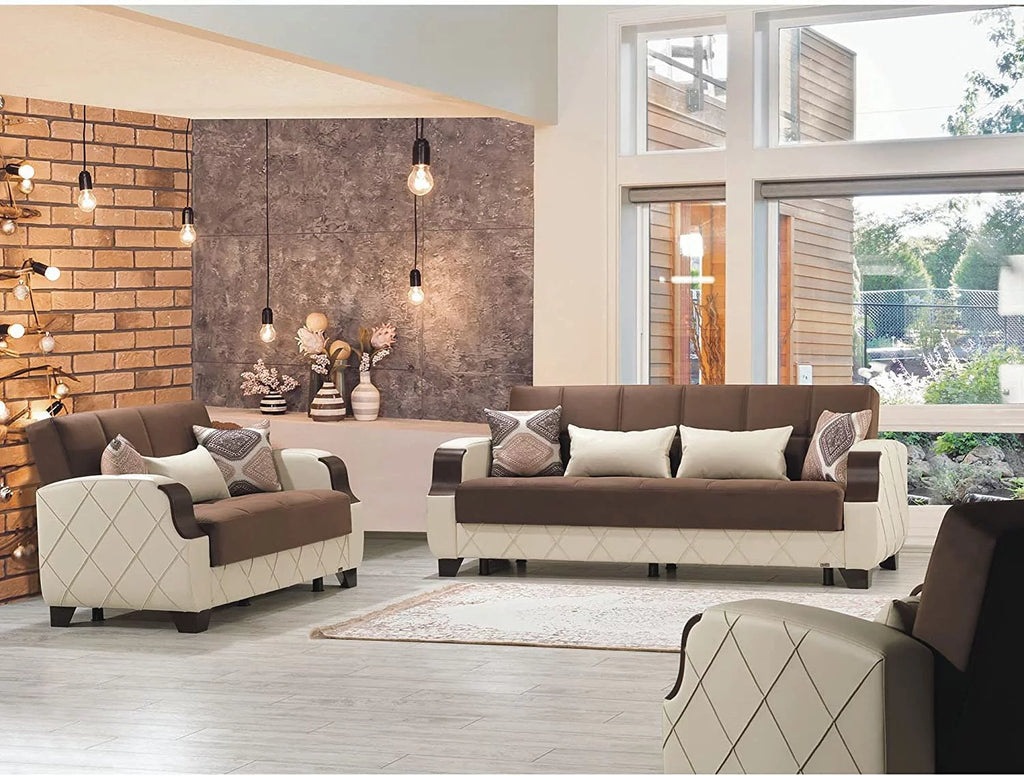 Dark Brown Cream Loveseat V22215