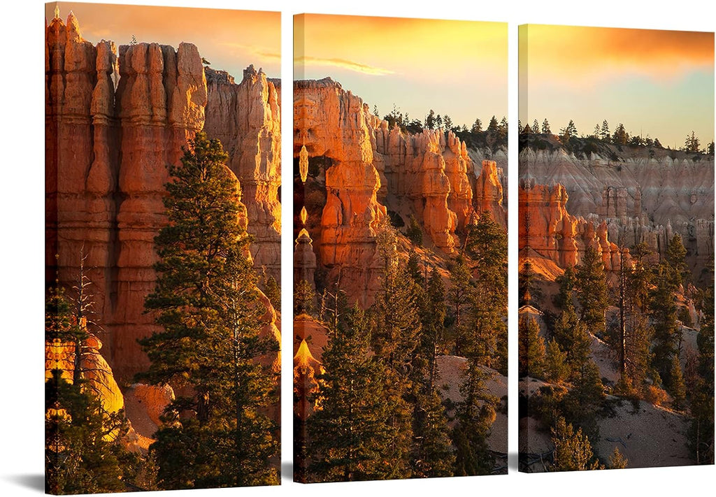 Large 3 Piece Canvas Wall Art Sunset at Grand Canyon National Park Panoramic Landscape Artwork Ready to Hang 16x32x3 N584503