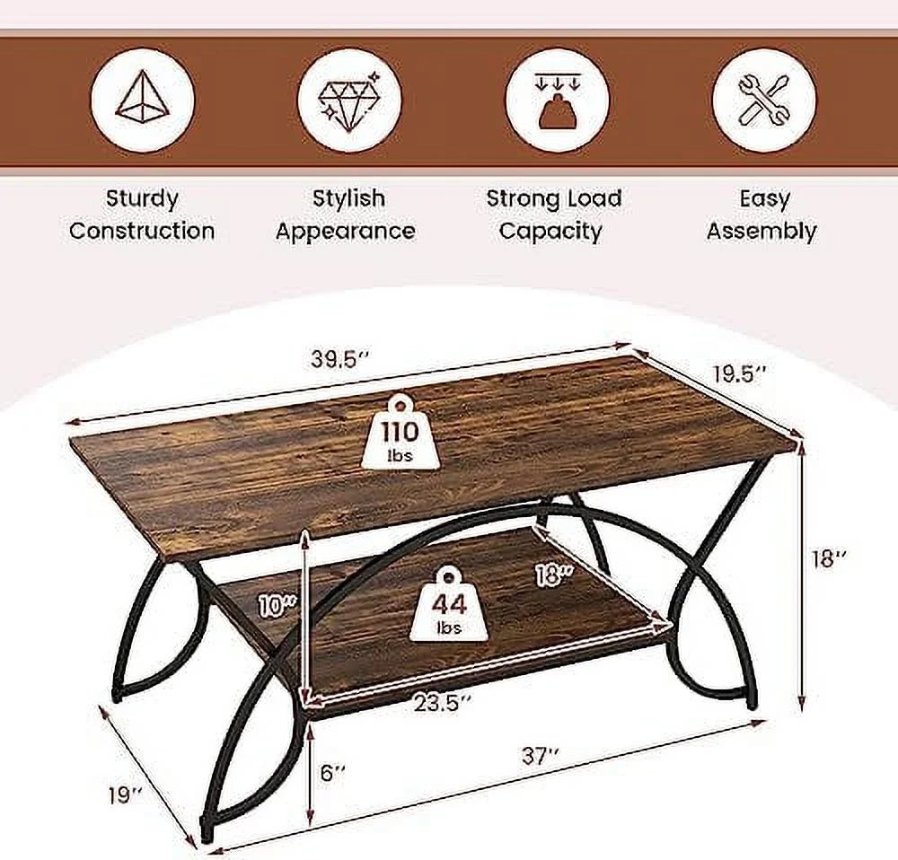 2-Tier Rectangular Faux Marble Coffee Table P838209