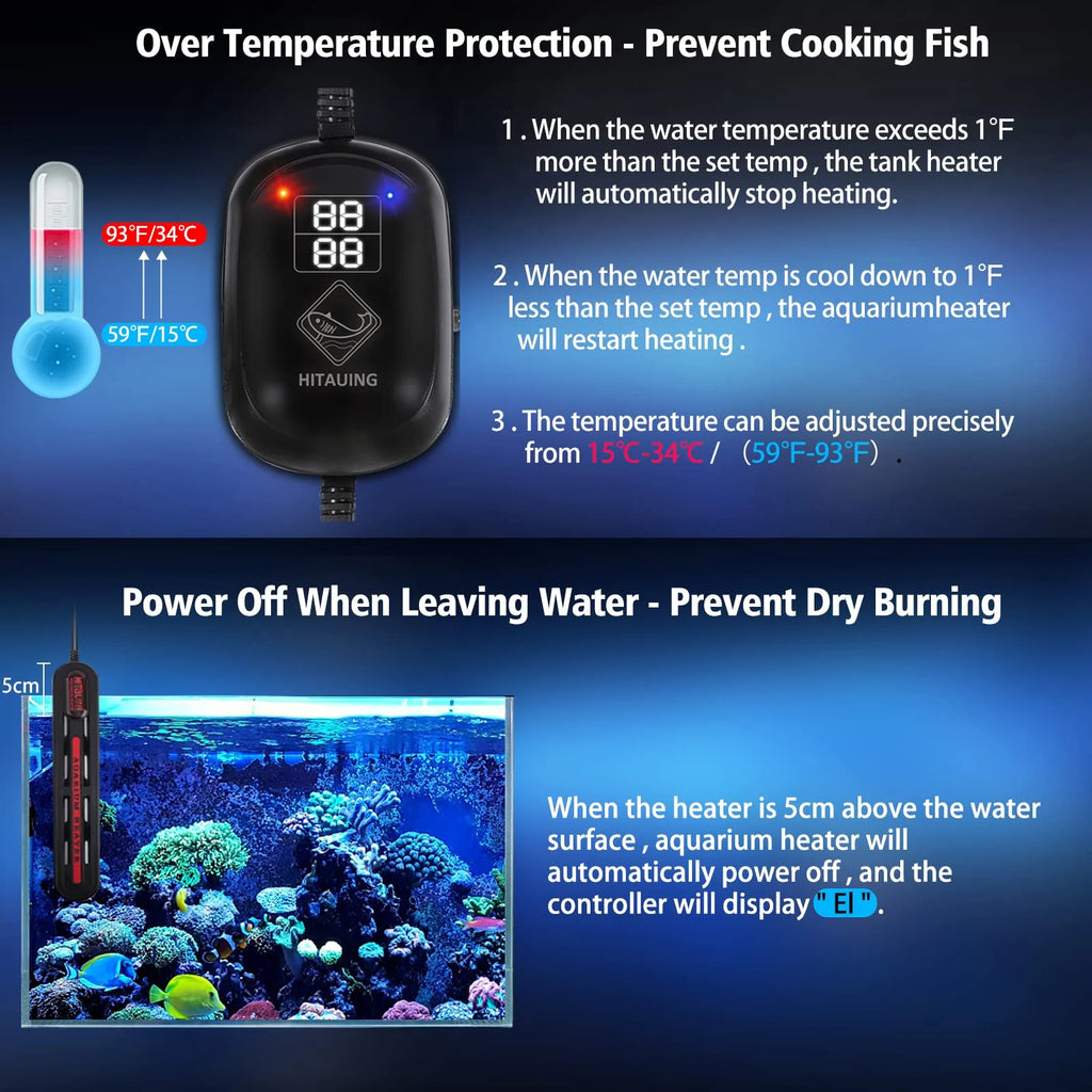 200W/300W/500W Submersible Aquarium Heater F497