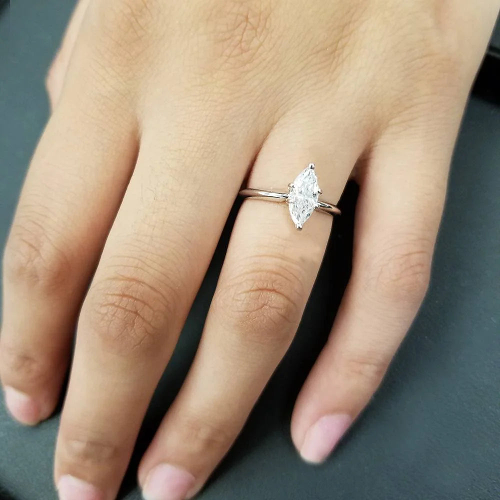 1ct Marquise Diamond Engagement Ring 14K White Gold X982