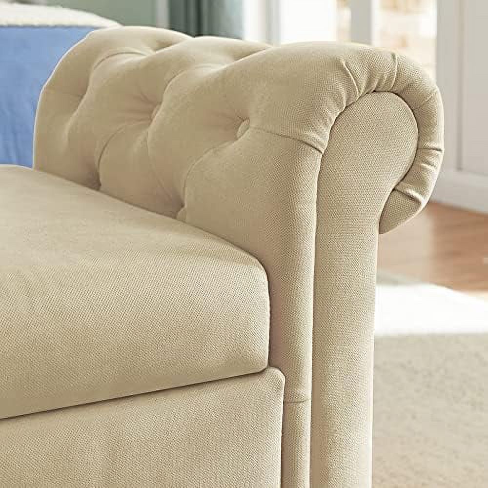Velvet Tufted Ottoman Sofa Stool Bench with Pillow V347955