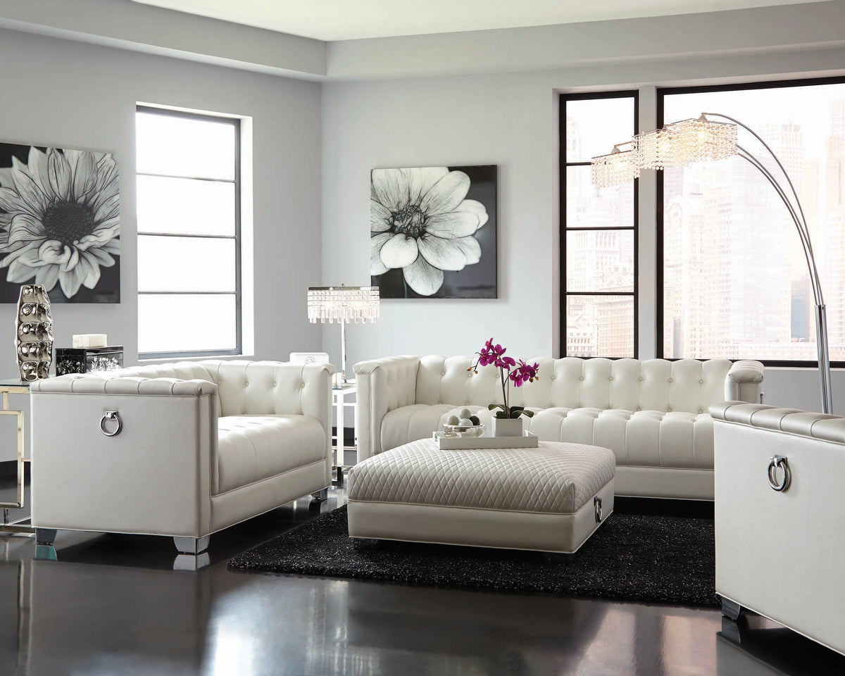 Pearl White Tufted Upholstered Loveseat P4115