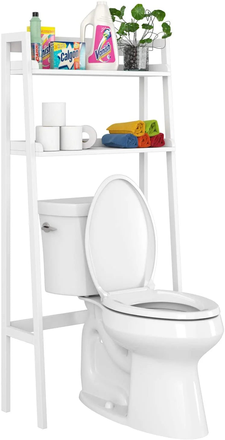 2-Tier White Over the Toilet Bathroom Shelf P807369