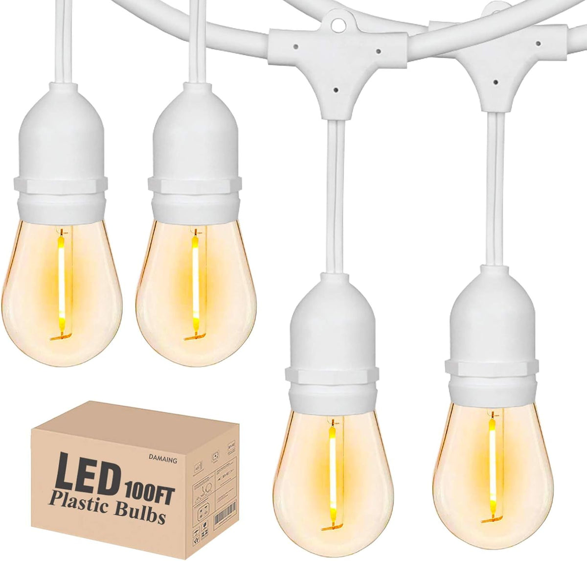 Outdoor String Lights 100FT with 30 Sockets 32 Shatterproof Dimmable Plastic Vintage Edison Bulbs Waterproof Strand Light L579884